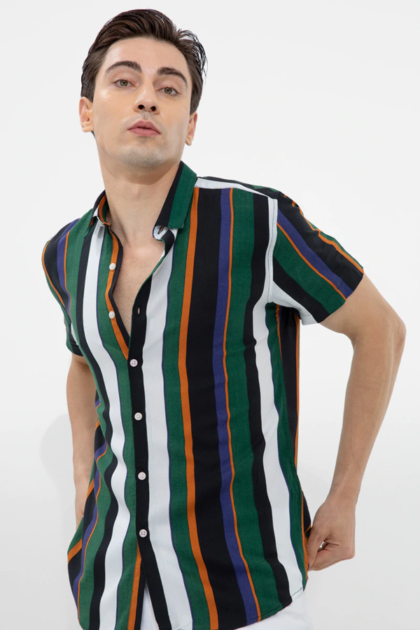 Chandogi Black & Parsley Stripe  Shirt