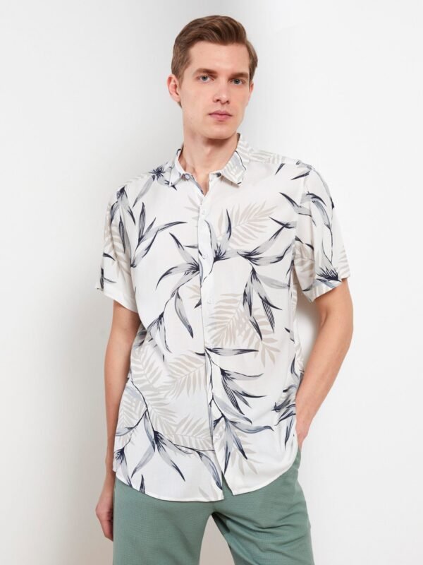 Chandogi White Leaf Printed Shirt