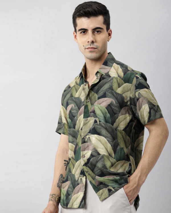 Chandogi Green Leaf Printed Shirt