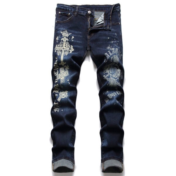 Printed Blue Straight Micro Stretch Trend Men's Jeans