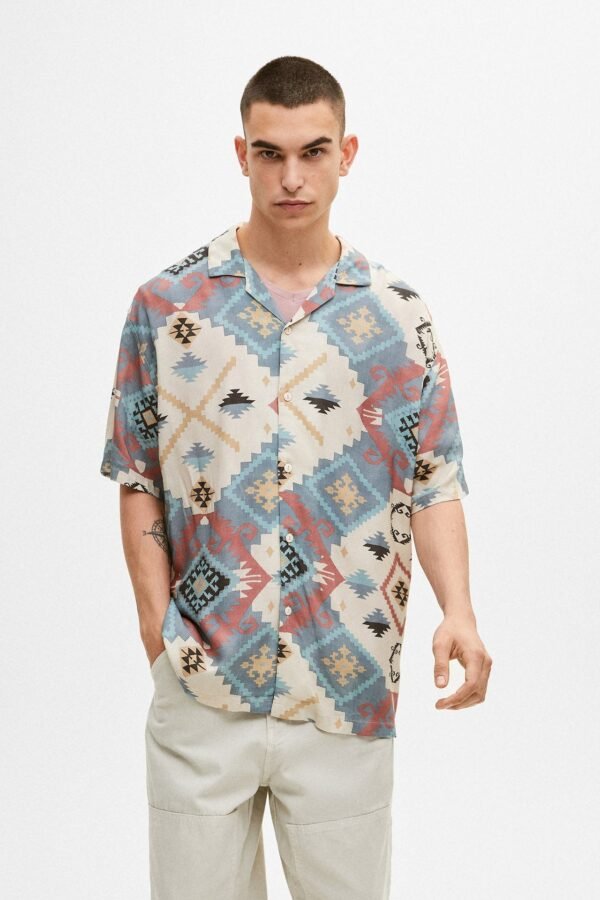 Chandogi Basic Blue Geometric Printed Shirt