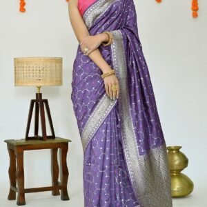 Purple with Light Gold Soft Banarasi Silk Saree with Richness of Zari