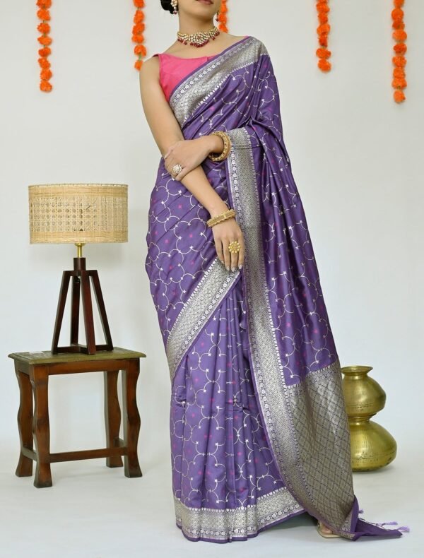 Purple with Light Gold Soft Banarasi Silk Saree with Richness of Zari