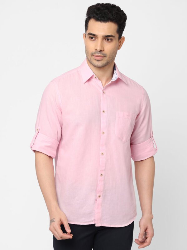 Men's Linen Cotton Pink Regular Fit Shirt