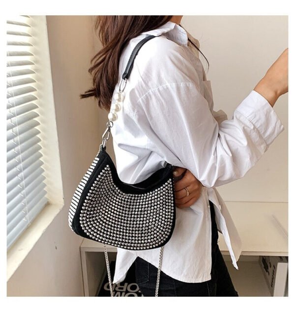 New Half Moon Underarm Diamond Chain Shoulder Messenger Bag for Women