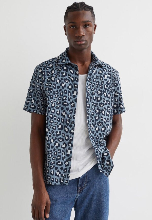 Chandogi Blue Leopard Printed Shirt