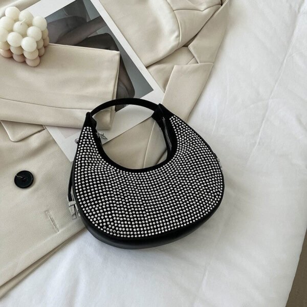 Designer Rhinestone Half Moon Bag