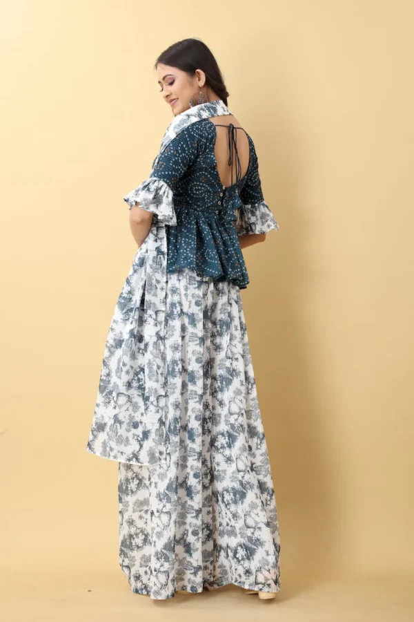 Rama Blue Peplum Style Bandhej Sharara - Image 3