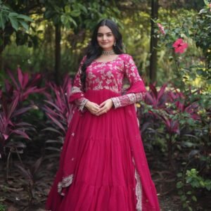 Flowing Beauty: Rani Pink Georgette Party Dress