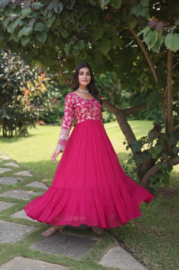 Beautiful Rani Pink Georgette Gown For Women Ready-Made