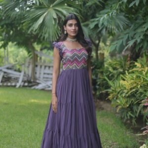 Ultra Violet Square Neck Georgette Anarkali Gown Sangeet Wear