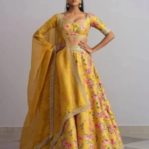 Yellow Color Embroidered Attractive Party Wear Silk Lehenga Choli