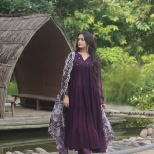 Purple Georgette Anarkali With Floral Dupatta