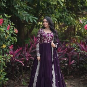 Beautiful Purple Georgette Gown For Women Ready-Made